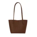 Brown woven leather tote bag stylish casual shoulder bag for women daily fashion commute use - Brown