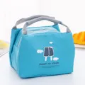 Blue insulated lunch bag with cute ice cream print, portable bento storage bag for daily use. - Ice Cream