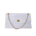 Weißte gesteppte Leder-Umhängetasche mit goldenem Drehverschluss und Kette für Damen Mode - Weiß