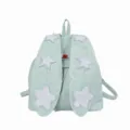 Sac à dos en toile vert clair avec des patchs étoiles blanches et des oreilles de lapin mignonnes. - Vert