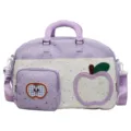 Purple star print travel duffel bag with cute apple patch casual crossbody bag for women - Purple