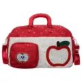 Red and white travel duffel bag with cute apple patch, casual large capacity variant. - Burgundy