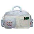 Casual star print travel duffel bag with cute apple patch, large capacity shoulder bag. - Blue