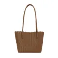 Classic brown woven leather tote bag with shoulder straps for women, stylish casual handbag. - Khaki
