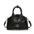 Schwarze Vintage Bowling Handtasche für Damen, lässige PU Leder Umhängetasche. - Schwarz