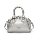 Silberne Metallic-Bowlingtasche, modische Vintage-Handtasche mit Henkeln und Riemen. - Exquisites Silber