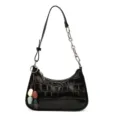 Black crocodile pattern underarm shoulder bag with metal chain strap and charm for women stylish. - With Pendant / Black