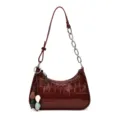 Women's chic retro crocodile pattern underarm shoulder bag with metal chain and cute charm. - With Pendant / Burgundy