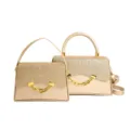 Chic gold glitter handbag set with elegant chain detail, stylish women's crossbody bag. - Gold