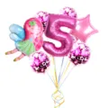 Fairy sequin number 5 balloon set for girls birthday party decoration, pink foil balloons. - 8-Piece Little Fairy Set 5