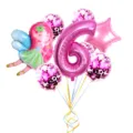 Pink number 6 fairy balloon set for girls birthday party decorations, cute foil confetti balloons. - 8-Piece Little Fairy Set 6