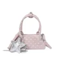 Borsa a tracolla cilindrica a pois rosa da donna con ciondoli a stella e cavallo a dondolo. - con portachiavi / Rosa