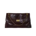 Braune gesteppte Ledertasche Schultertasche mit Kette und Drehverschluss Damen Alltag - Braun