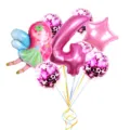 Pink fairy number 4 foil balloon set for girl birthday party decoration supplies. - 8-Piece Little Fairy Set 4
