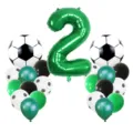 Kit de ballons de décoration de fête d'anniversaire de football avec ballon en aluminium vert. - Ensemble de 22 pièces ballon de foot avec chiffre 2