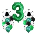 Kit de Ballons Aluminium Chiffre 3 Vert avec Theme de Football Fete danniversaire - Lot de 22 pièces football et chiffres 3