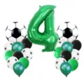 Ballon aluminium chiffre 4 vert et ballons de football pour décoration de fête d'anniversaire. - Lot de 22 pièces football et chiffres 4