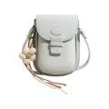 Light grey mini crossbody bag, cute floral pendant, stylish leather shoulder bag for women. - Blue