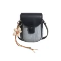 Mini denim crossbody bag for women, casual vintage shoulder bag with flower charm pendant. - Denim Blue