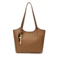 Elegante borsa a spalla intrecciata marrone da donna, chic borsa casual con perline. - Kaki