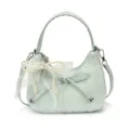 Mint green woven crescent shoulder bag with pearl bow, stylish underarm bag for women. - With Pendant / Green