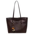 Sac cabas tressé marron foncé pour femme, grand sac à épaule élégant avec breloque. - Sans Pendentif / Café