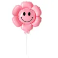 Palloncino in alluminio margherita sorridente rosa con bastoncino, decorazione festa. - Clip + Bastoncino / Rosa