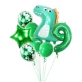 Green dinosaur theme balloon set featuring number 9 and cute foil balloons for party. - Cute Dragon Number 9 Balloon