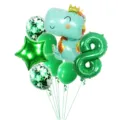 Green dinosaur birthday balloon set with number 8 foil balloon for kids party decor - Crown Dragon Number 8