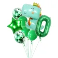 Green dinosaur theme birthday party balloon set with number zero foil balloon for kids. - Crown Dragon Number 0