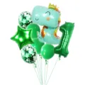 Green dinosaur foil balloon set with number one and star for kids birthday party - Crown Dragon Number 1