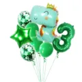 Green dinosaur birthday balloon set with number 3 foil balloon for kids party decoration. - Crown Dragon Number 3