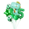 Dinosaur number 5 foil balloon set for kids birthday party green dinosaur theme decoration. - Crown Dragon Number 5
