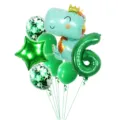 Green dinosaur birthday balloon set with number 6 foil balloon and confetti latex balloons. - Crown Dragon Number 6