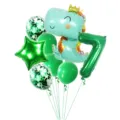 Green dinosaur foil balloon set with number 7 for kids birthday party decorations. - Crown Dragon Number 7