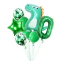 Green dinosaur foil balloon set with number zero star and latex balloons for kids party. - Cute Dragon Number 0