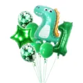 Green dinosaur foil balloon set with number one and star balloons for kids birthday party. - Cute Dragon Number 1