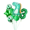 Green dinosaur balloon set for kids birthday party, includes number 3 and foil balloons. - Cute Dragon Number 3