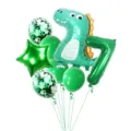 Green dinosaur birthday balloon set with number 7 foil balloon for kids party decoration. - Cute Dragon Number 7