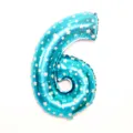 Blue number 6 foil balloon with white stars for birthday party and holiday celebration decor. - 32-Inch Blue Print 6