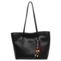 Sac cabas tissé noir pour femme, grand sac à épaule élégant et pratique pour le travail. - Sans Pendentif / Noir