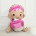 3D baby girl foil balloon detailed shot, perfect for baby shower and birthday party decor. - 3D Baby Girl Holding Milk Bottle