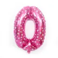 Pink number 0 foil balloon with white hearts, perfect for birthday party decorations and events. - 32-Inch Pink Printed 0