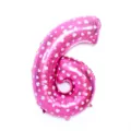 Pink number 6 foil balloon with white hearts, perfect for birthday party decorations. - 32-Inch Pink Printed 6