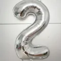 Silver number 2 foil balloon for birthday party decorations, large metallic helium balloon. - 40 Inch Number 2 / Silver