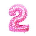 Pink number 2 foil balloon with white heart pattern, 32-inch birthday party decoration. - 32-Inch Pink Printed 2