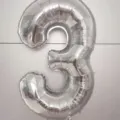 Silver number 3 foil balloon for birthday party decorations and anniversary celebrations. - 40 Inch Number 3 / Silver