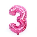 Pink number 3 foil balloon with cute white hearts design for birthday party decoration events. - 32-Inch Pink Printed 3