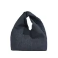 Dark blue denim Japanese knot handbag, stylish casual minimalist chic top handle bag for women. - Black