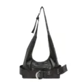 Retro vintage hobo shoulder bag for women, cool motorcycle style leather tote bag with buckle. - Coffee